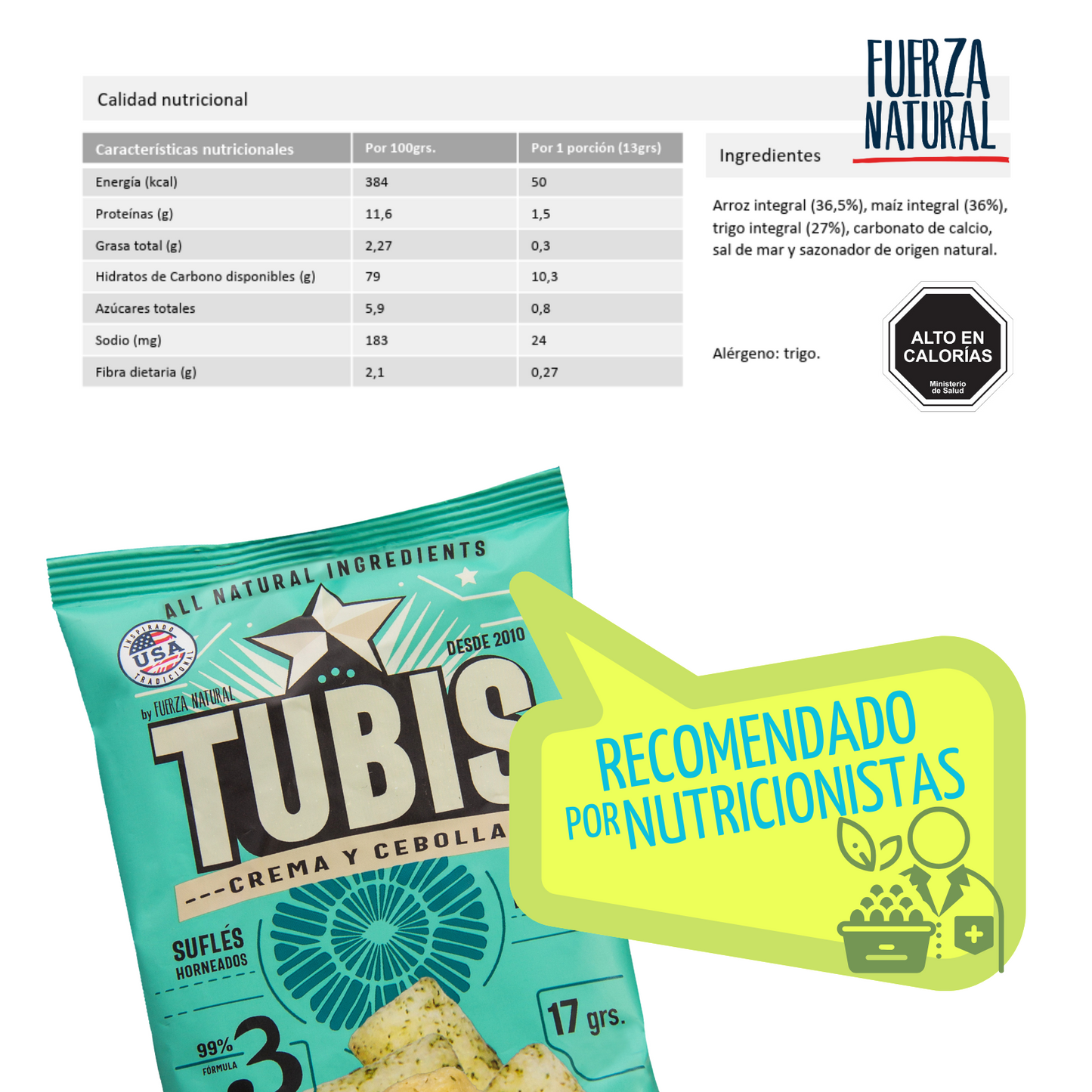 Tubis 17g Crema y Cebolla Snack Saludable Fuerza Natural