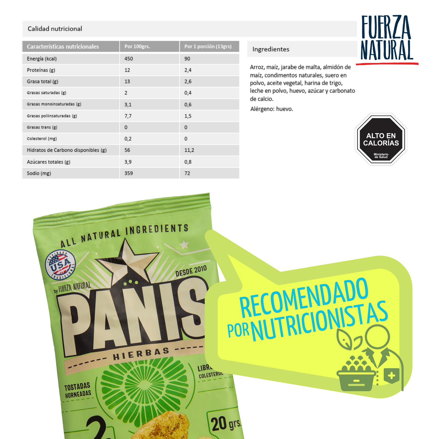 Panis 20g Sabor Hierbas Snack Fuerza Natural Pack X12