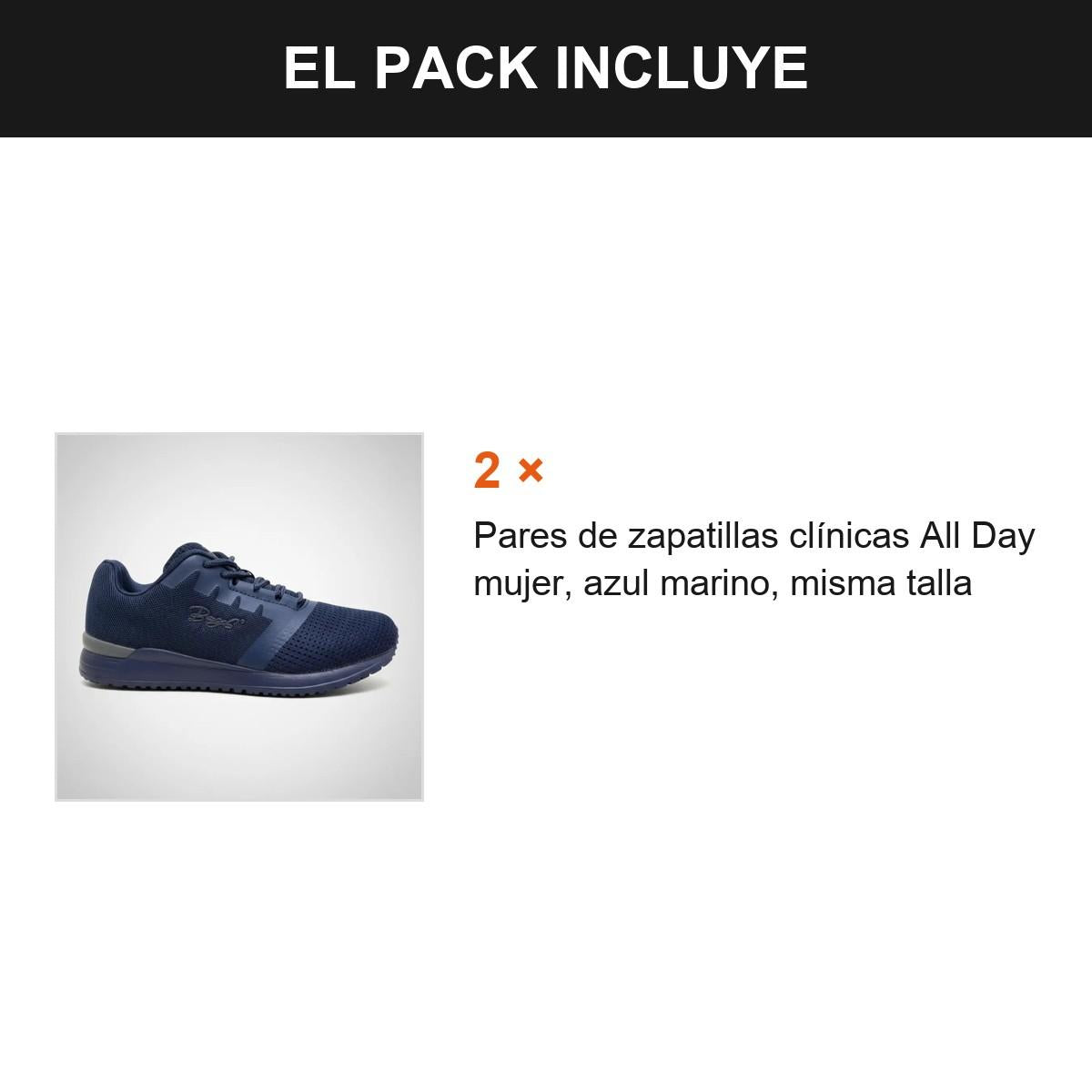 Pack 2 Pares Zapatillas Clínicas Mujer All Day Azul Marino Azul Marino 35