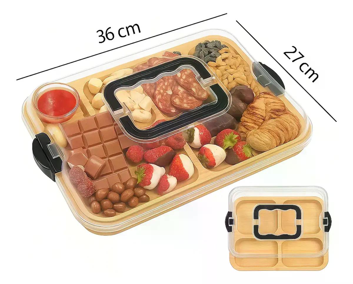 Bandeja Para Cocktail Quesos Bambú Tapa Acrílica Premium