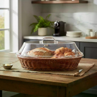 Cesta Panera Premium Rattan Cubierta Acrílico Transparente Marrón Trenzado