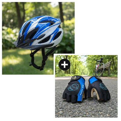 Kit Ciclista Casco Mtb Azul + Guantes Gel Dedos Cortos Azul Xl