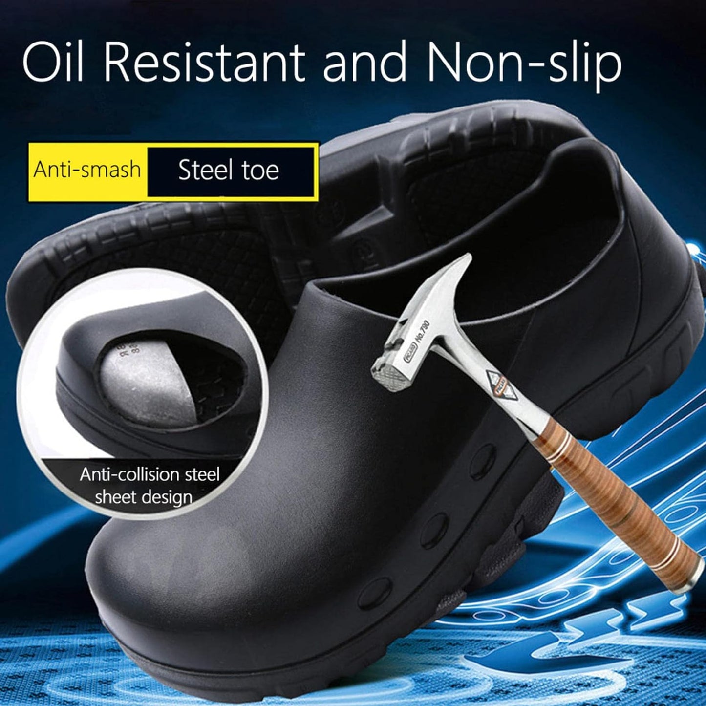 Zapato Zueco Antideslizante Cocina de Seguridad Punta Acero