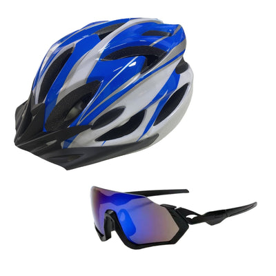Casco Bicicleta MTB Liviano Azul + Lentes