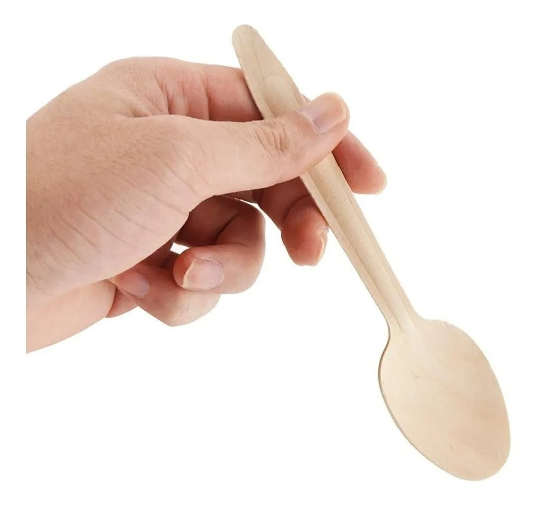 100 Cucharas Cubiertos De Madera Desechables Ecológico