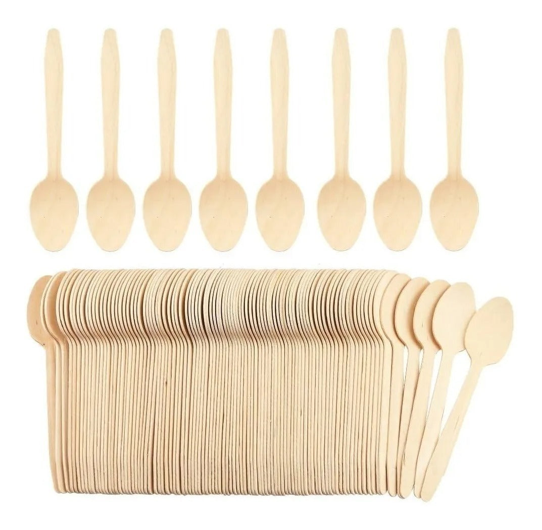 100 Cucharas Cubiertos De Madera Desechables Ecológico