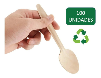 100 Cucharas Cubiertos De Madera Desechables Ecológico