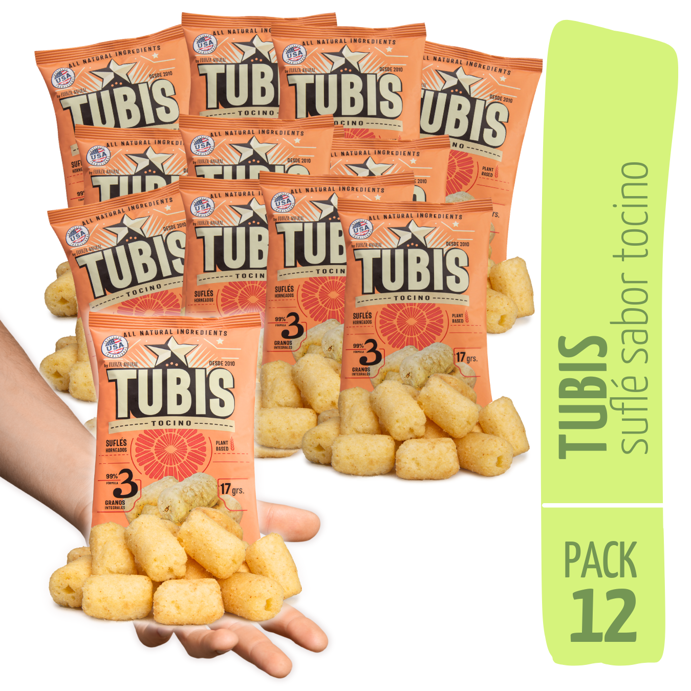 Tubis 17g Tocino Snack Saludable Fuerza Natural Pack X12