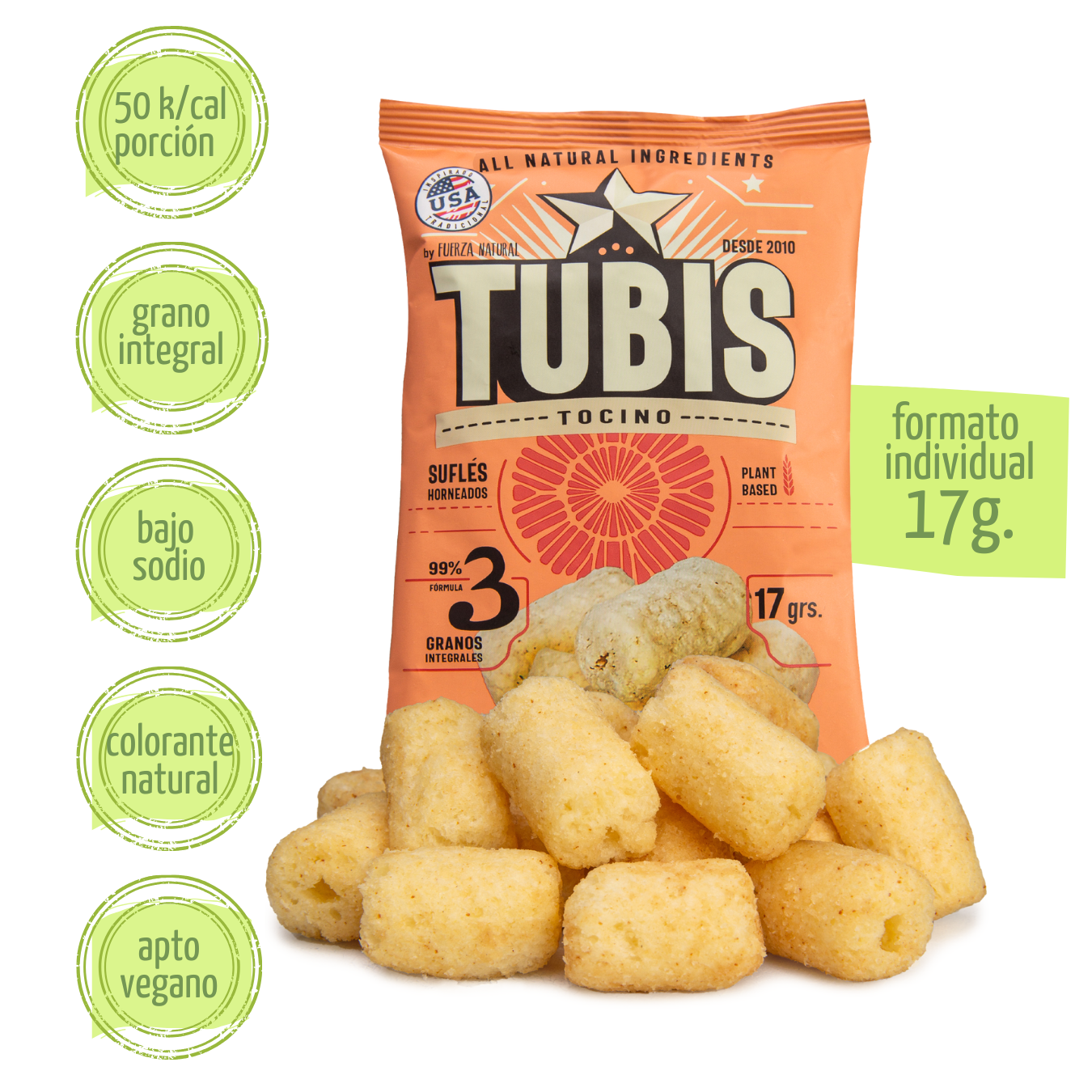 Tubis 17g Tocino Snack Saludable Fuerza Natural Pack X12