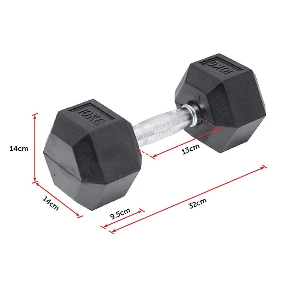 Mancuerna Hexagonal Acero Recubierta Caucho 10 Kg