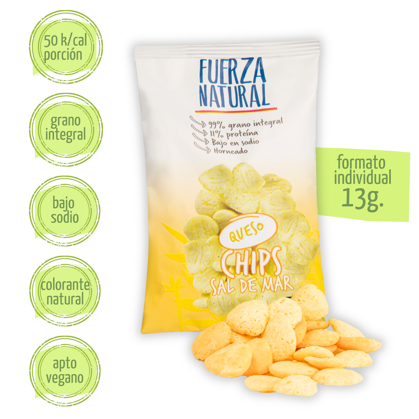 Chips Sal de Mar 13g Queso Fuerza Natural Pack x12