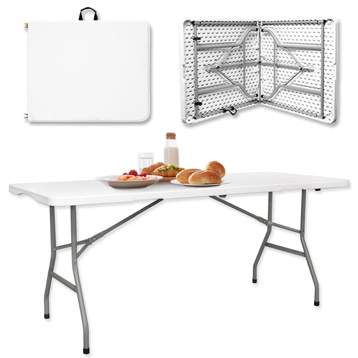 Mesa Plegable 180 Cm Maleta Camping Y Picnic Color Blanco
