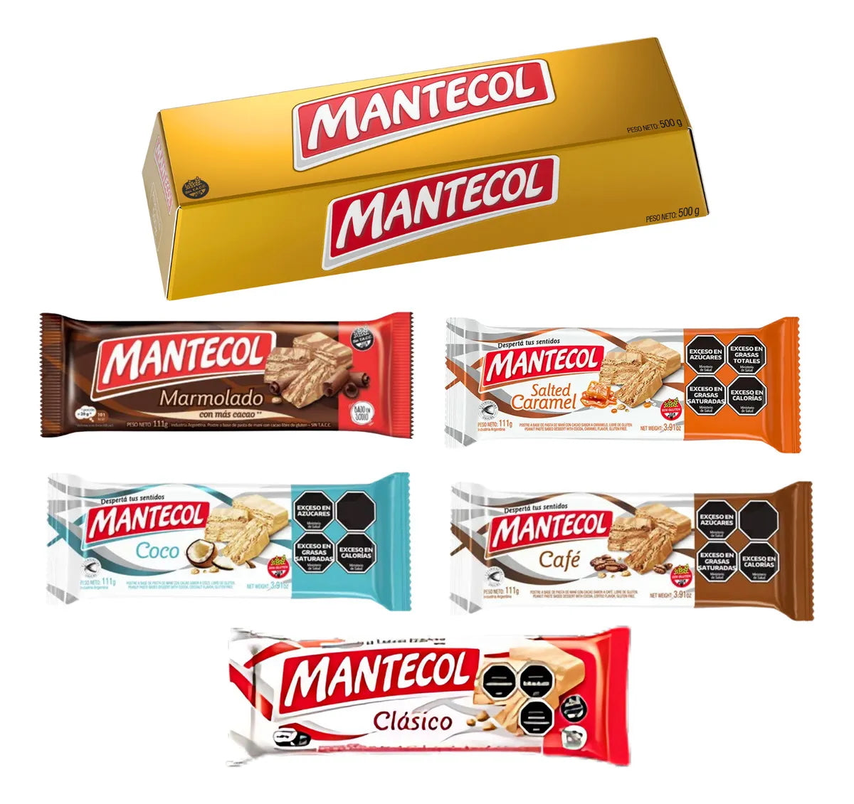 Pack Mantecol Lingote Marmolado Coco Caramel Cafe Clásico