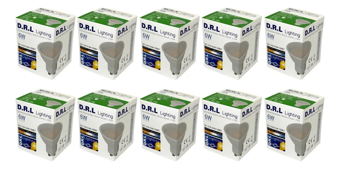 Pack 10 Ampolleta Led Gu10 Drl 6w 390lm Cálida/blanca Sec