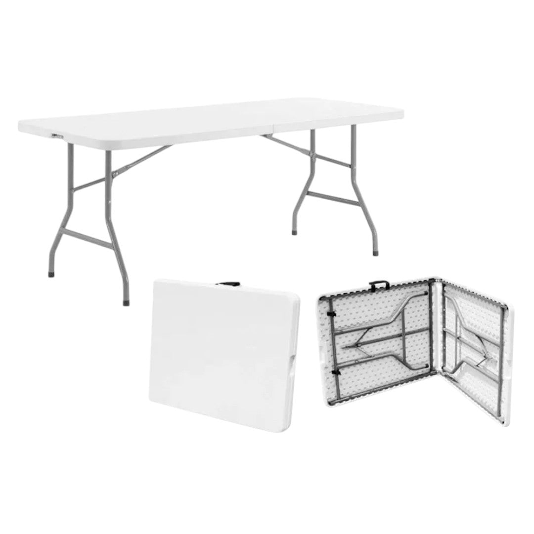 Mesa Plegable 180 Cm Maleta Camping Y Picnic Color Blanco