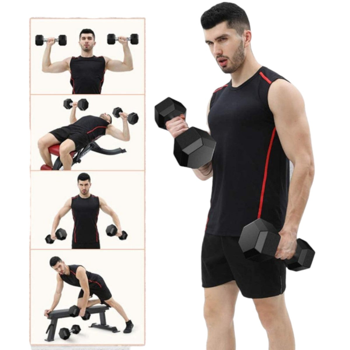 Mancuerna Hexagonal Acero Recubierta Caucho 10 Kg