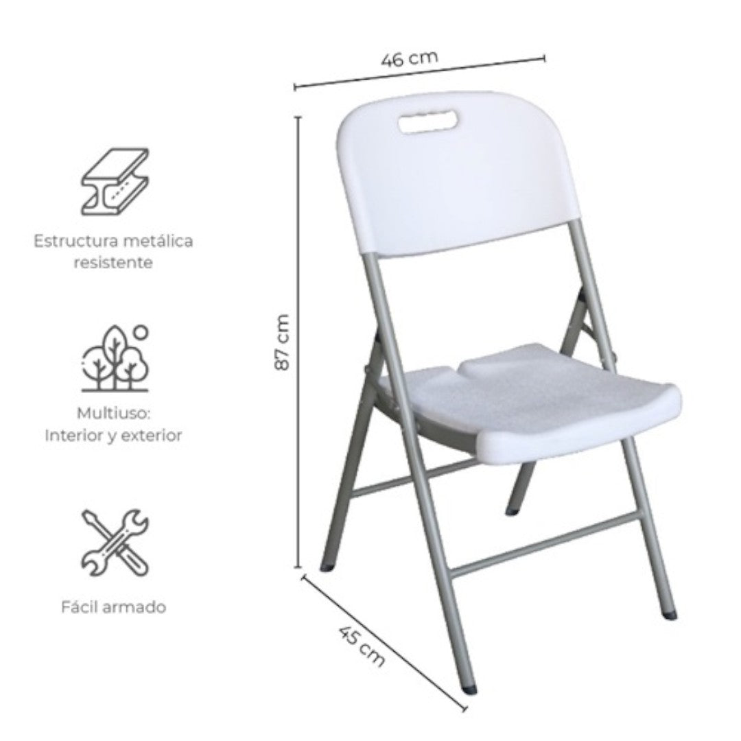 Set X4 Sillas Plegables De Plastico Para Fiestas Y Eventos Color Blanco