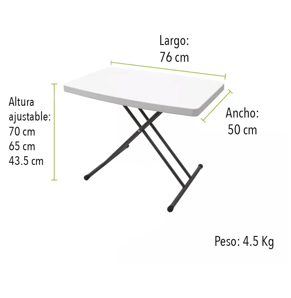 Mesa Multifuncional Plegable 76 X 50 Altura Ajustable Blanca