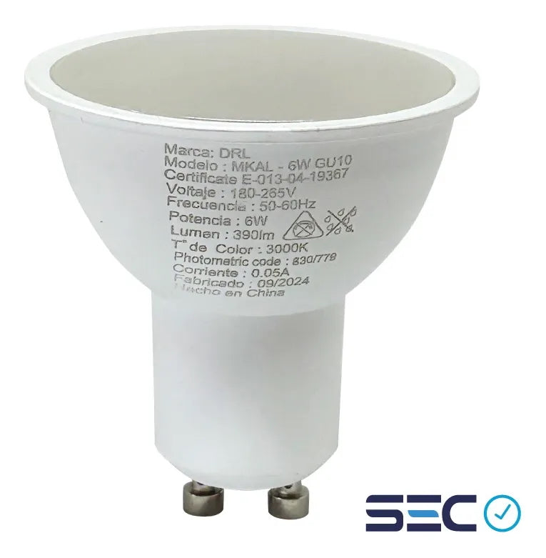 Pack 10 Ampolleta Led Gu10 Drl 6w 390lm Cálida/blanca Sec