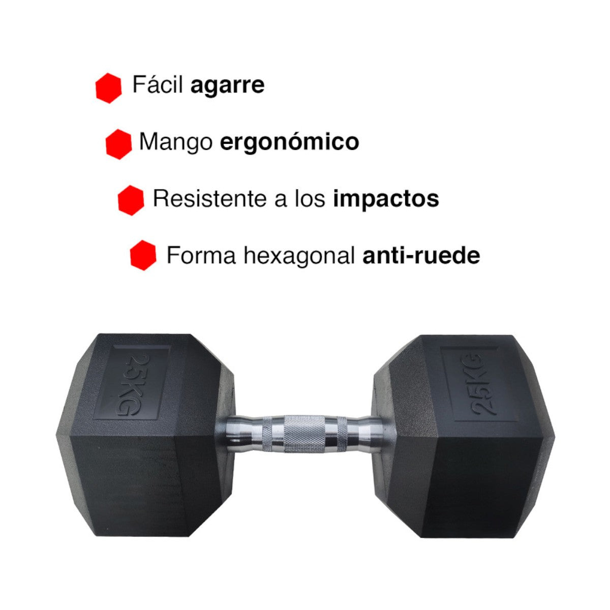 Mancuerna Hexagonal Acero Recubierta Caucho 22.5 Kg