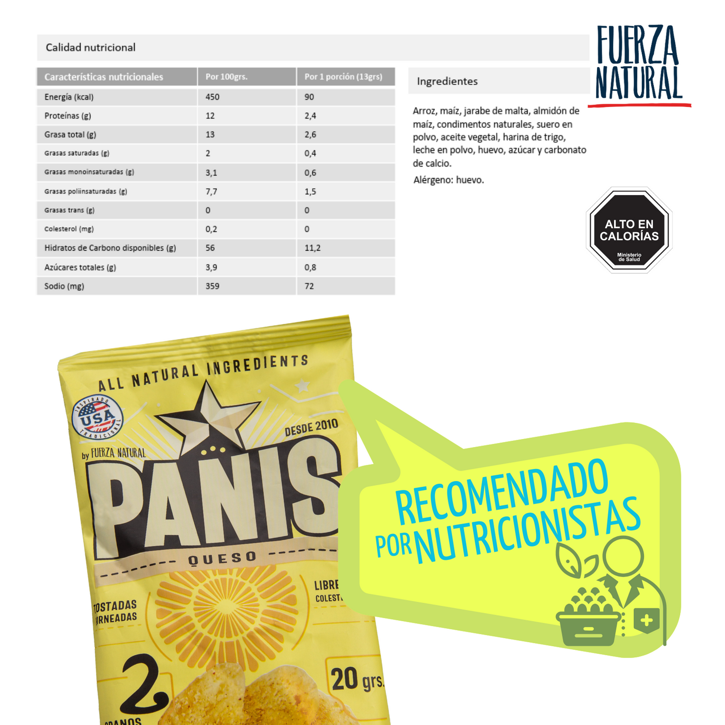 Panis 20g Sabor Queso Snack Fuerza Natural Pack x12