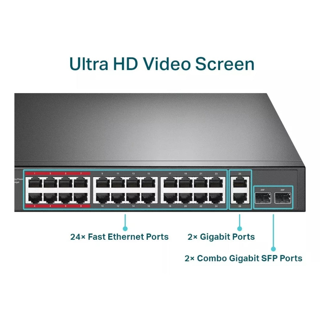 Switch 24 Port Poe+, 2 P Gigabit + 2 Sfp Tp-link Tl-sl1226p