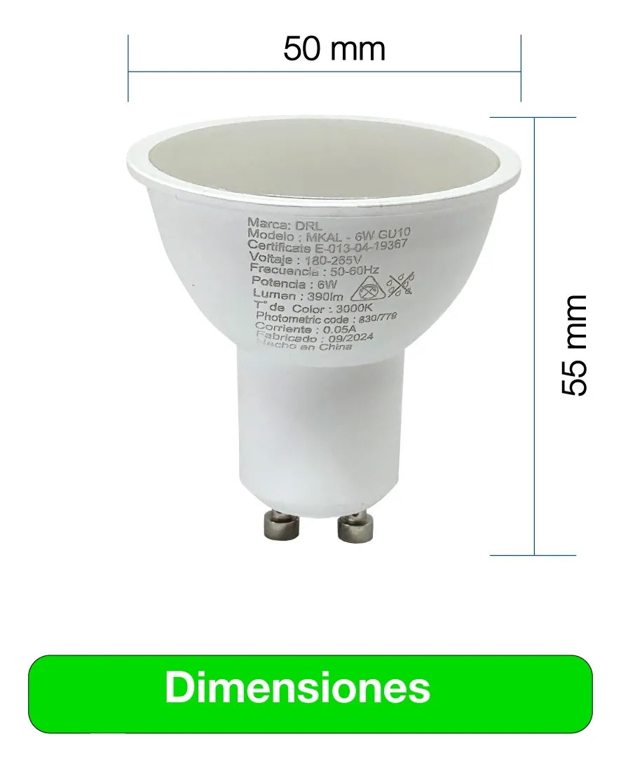 Pack 10 Ampolleta Led Gu10 Drl 6w 390lm Cálida/blanca Sec