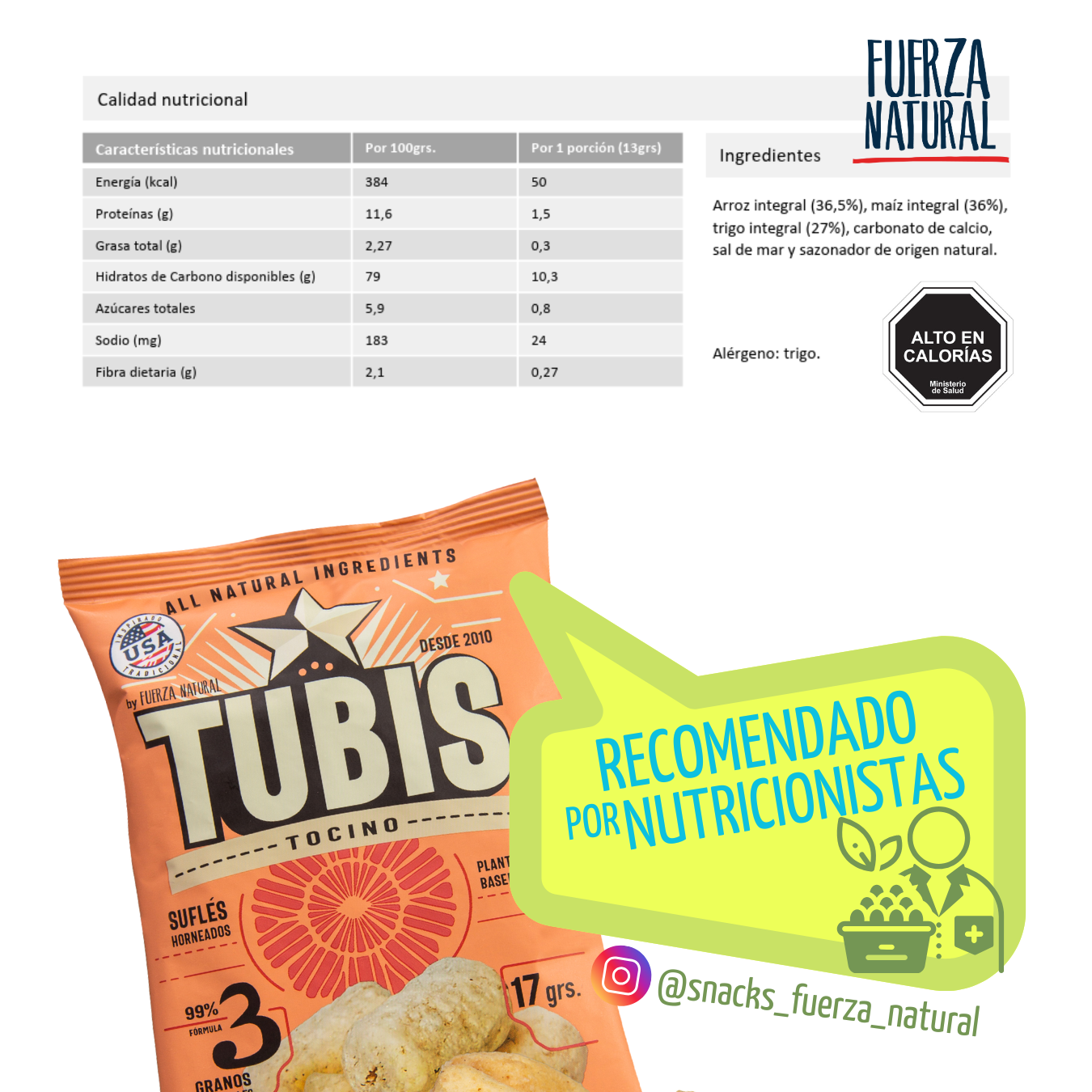 Tubis 17g Tocino Snack Saludable Fuerza Natural Pack X12
