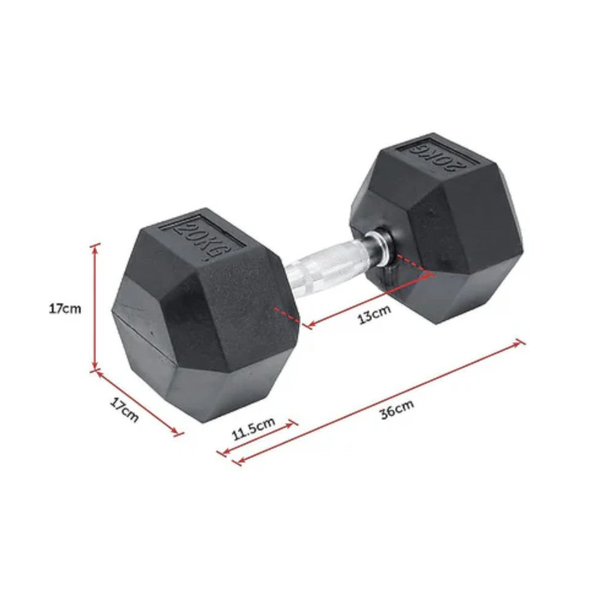 Mancuerna Hexagonal Acero Recubierta Caucho 20 Kg