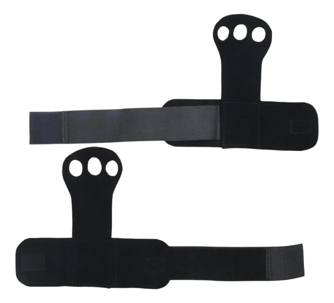Kit Crossfit Calleras De Cuero 3 Dedos + Toalla Microfibra Negro Liso L