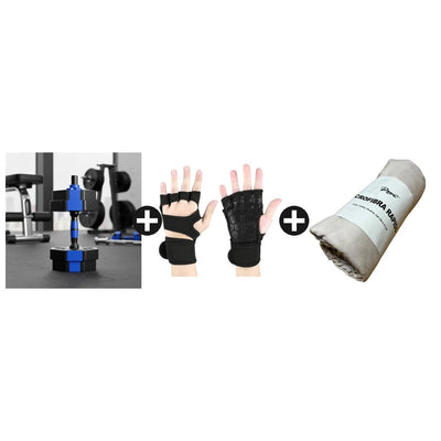 Kit Gym En Casa Mancuernas 15kg + Calleras Talla L + Toalla Azul