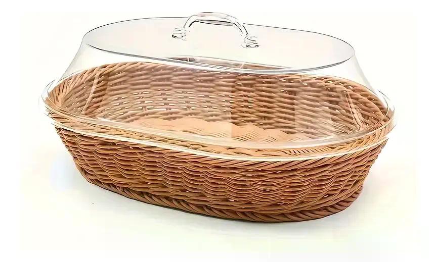 Cesta Panera Premium Rattan Cubierta Acrílico Transparente Marrón Trenzado