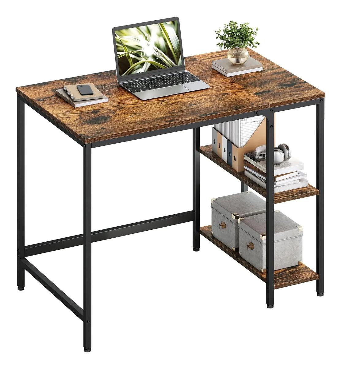 Kit Home Office Escritorio 100cm + Carro Organizador 3 Nivel Marrón