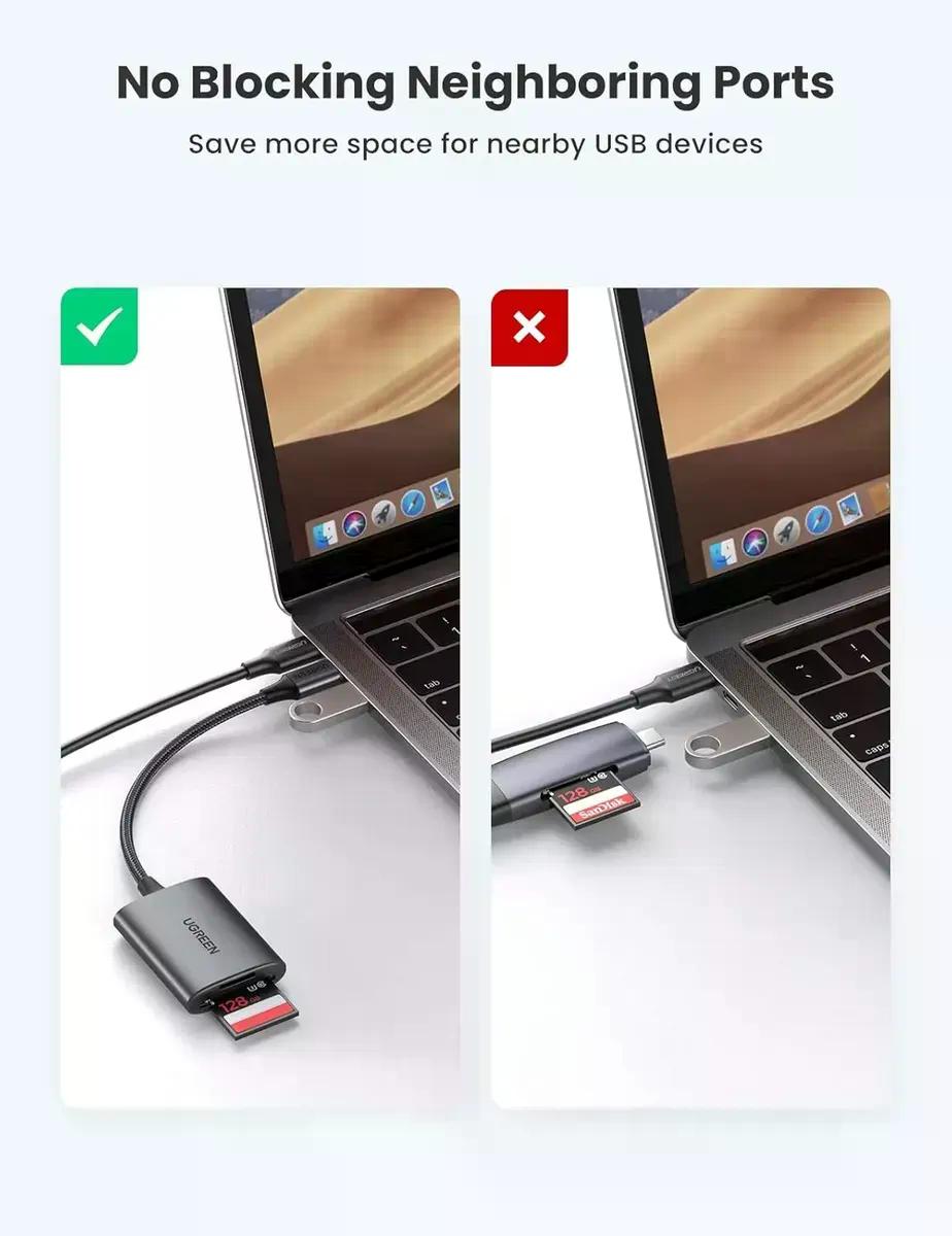 Lector De Tarjetas Ugreen Cm265 Usb-c 3.0 Sd Microsd Tf 5gbp Gris Oscuro