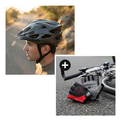 Kit Ciclista Casco Mtb Tipo Carbono + Guantes Gel Rojos Rojo L