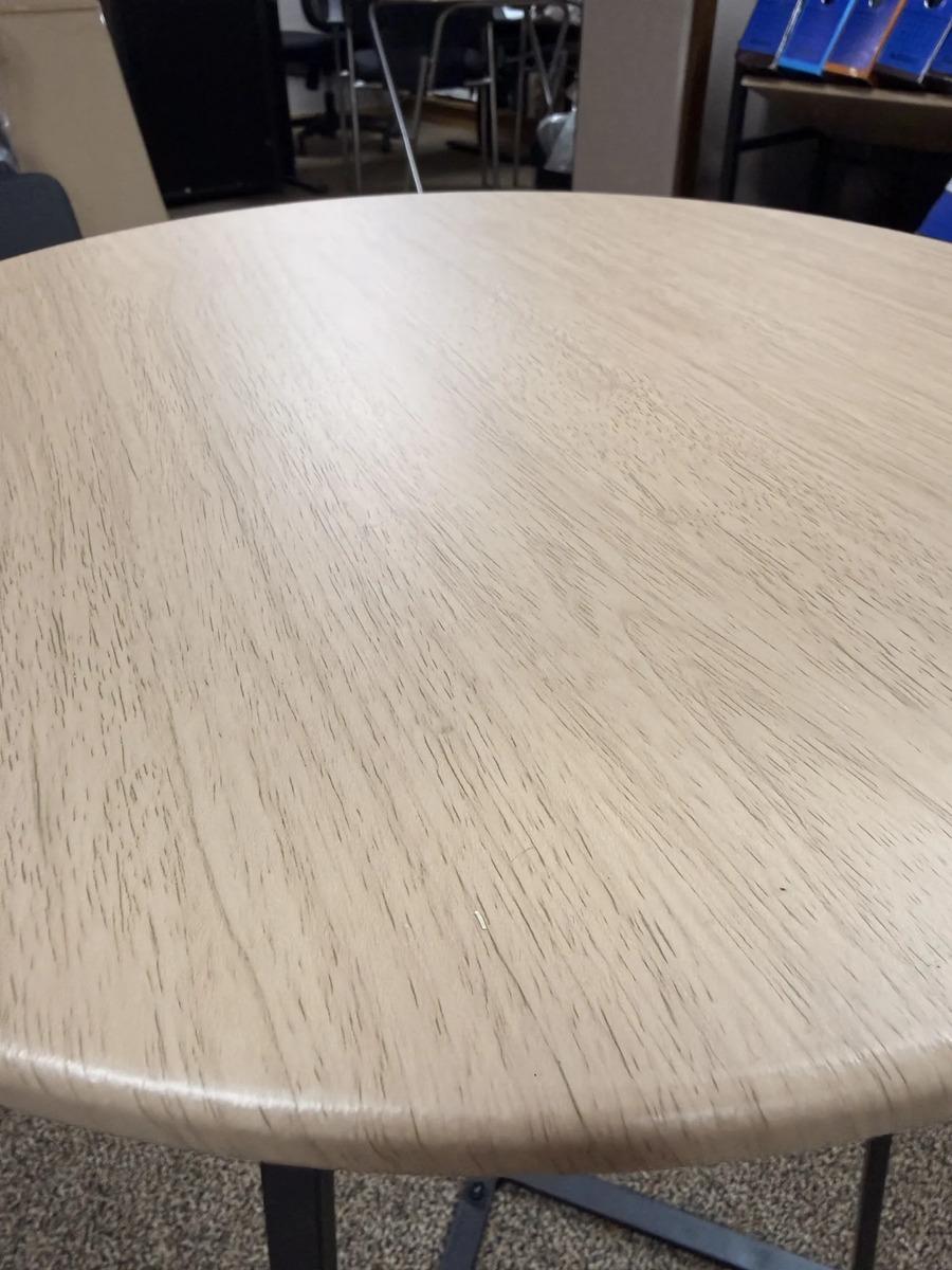 Mesa Lateral Redonda Madera Metal Auxiliar Living Café Claro