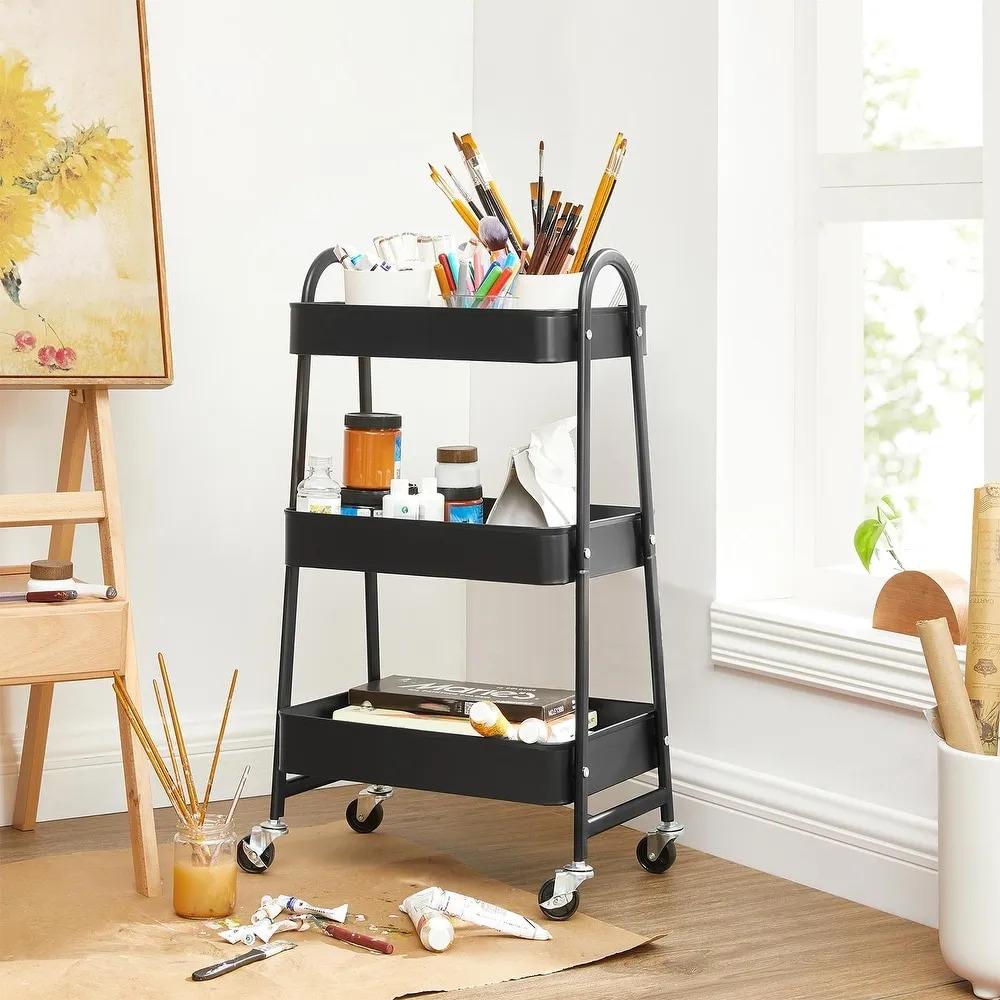 Kit Home Office Escritorio 100cm + Carro Organizador 3 Nivel Marrón