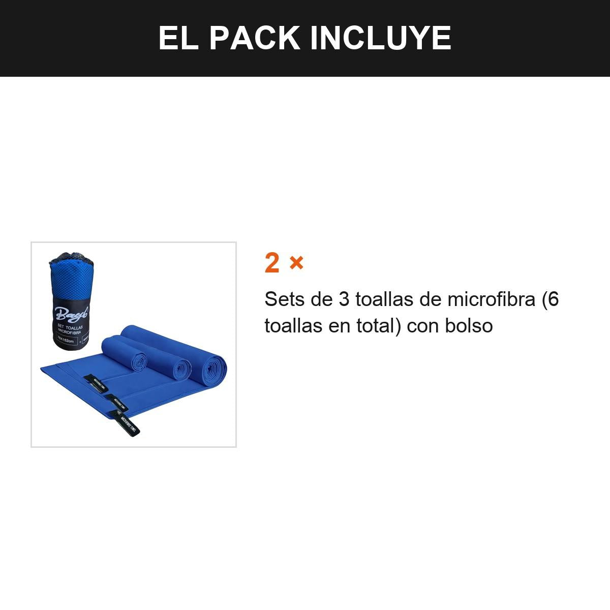 Pack 6 Toallas Microfibra Secado Rápido Viaje Gym Azul
