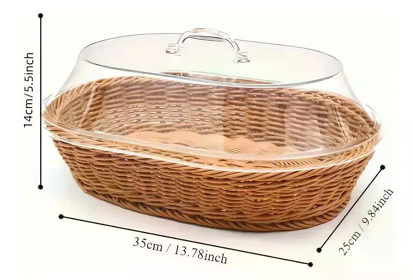 Cesta Panera Premium Rattan Cubierta Acrílico Transparente Marrón Trenzado