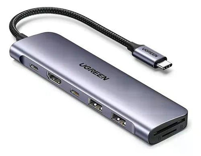 Hub Adaptador Ugreen 7 En 1 Dock 4k Hdmi 5gb Para Usb C Y 2 Usb-a, Lector Tarjetas Sd Y Micro Sd Plateado