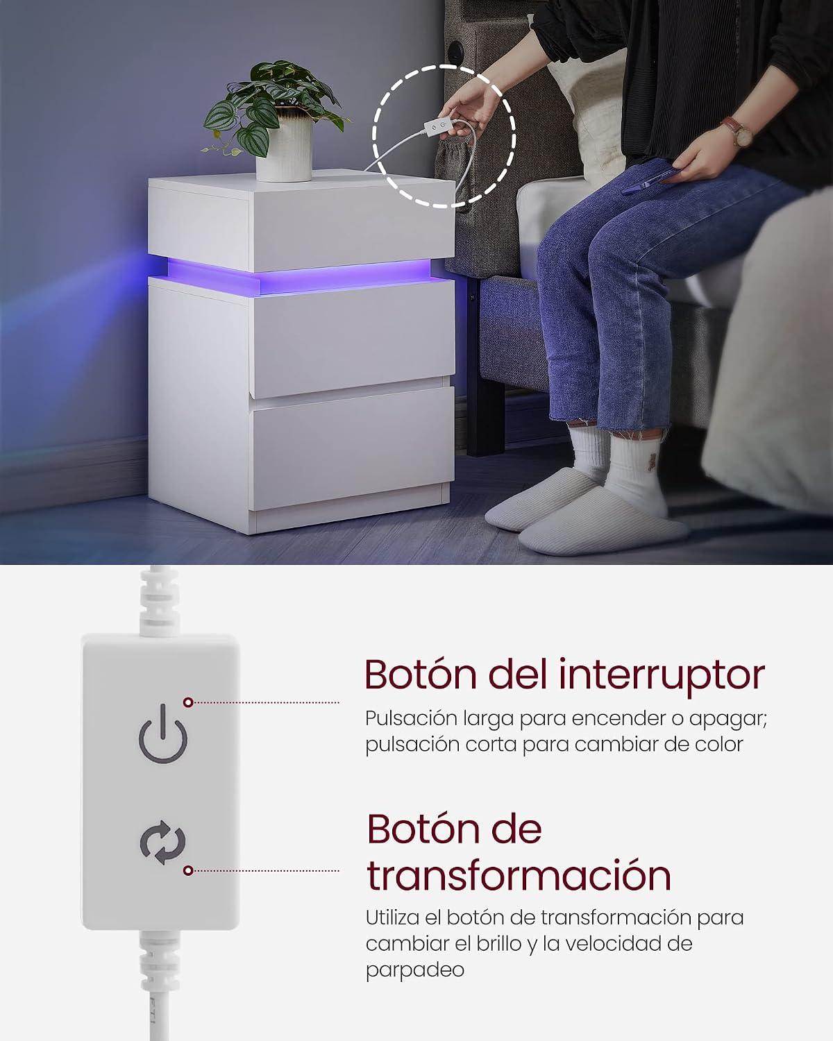 Velador Vasagle 3 Cajones Con Iluminación LED Multicolor