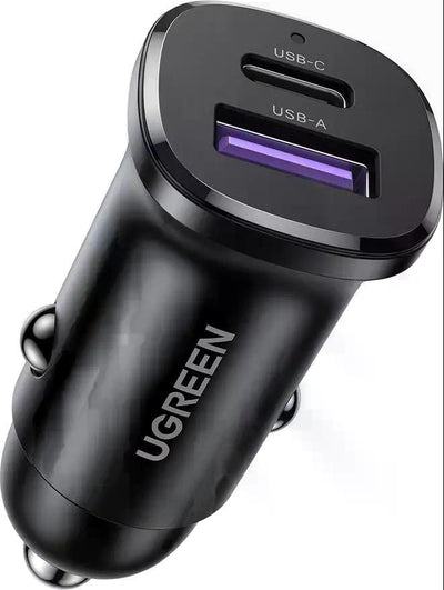 Cargador Para Auto Dual Usb + Tipo C 30w Carga Rapida Ugreen Color Negro