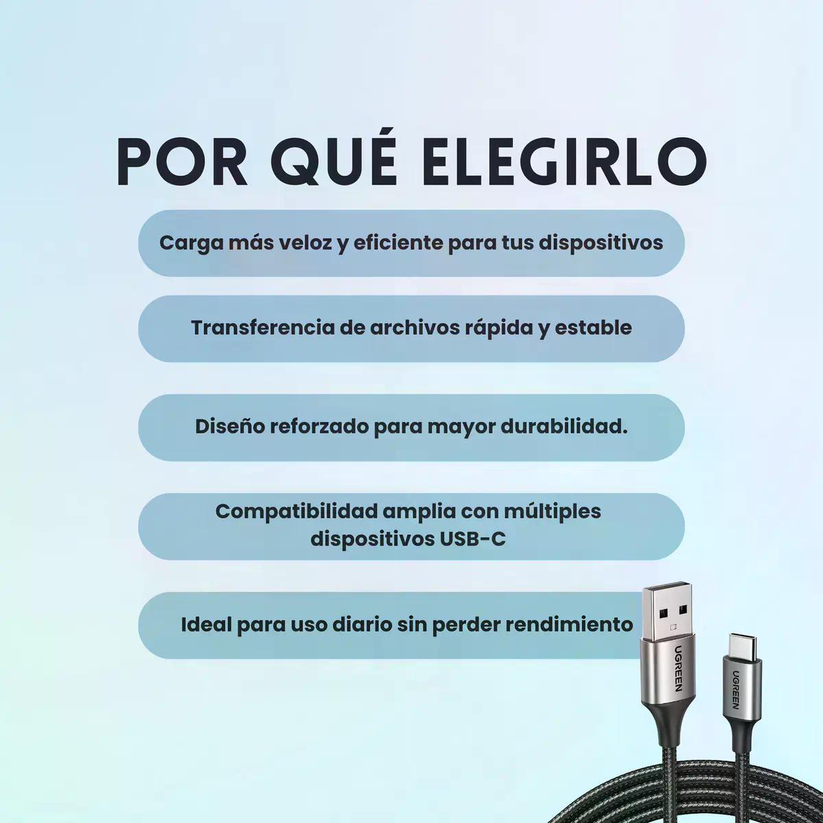 Cable Usb 2.0 2m Ugreen 60128 Negro Con Entrada Usb A Salida Usb C