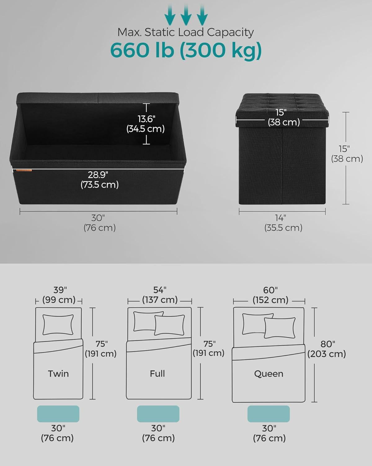 Puff Rectangular SONGMICS Con Baúl De Almacenaje Y Tapa