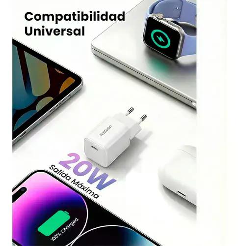 Cargador Rápido Ugreen Usb-c Gan Pd3.0 Qc4 De 20 W, Color Blanco