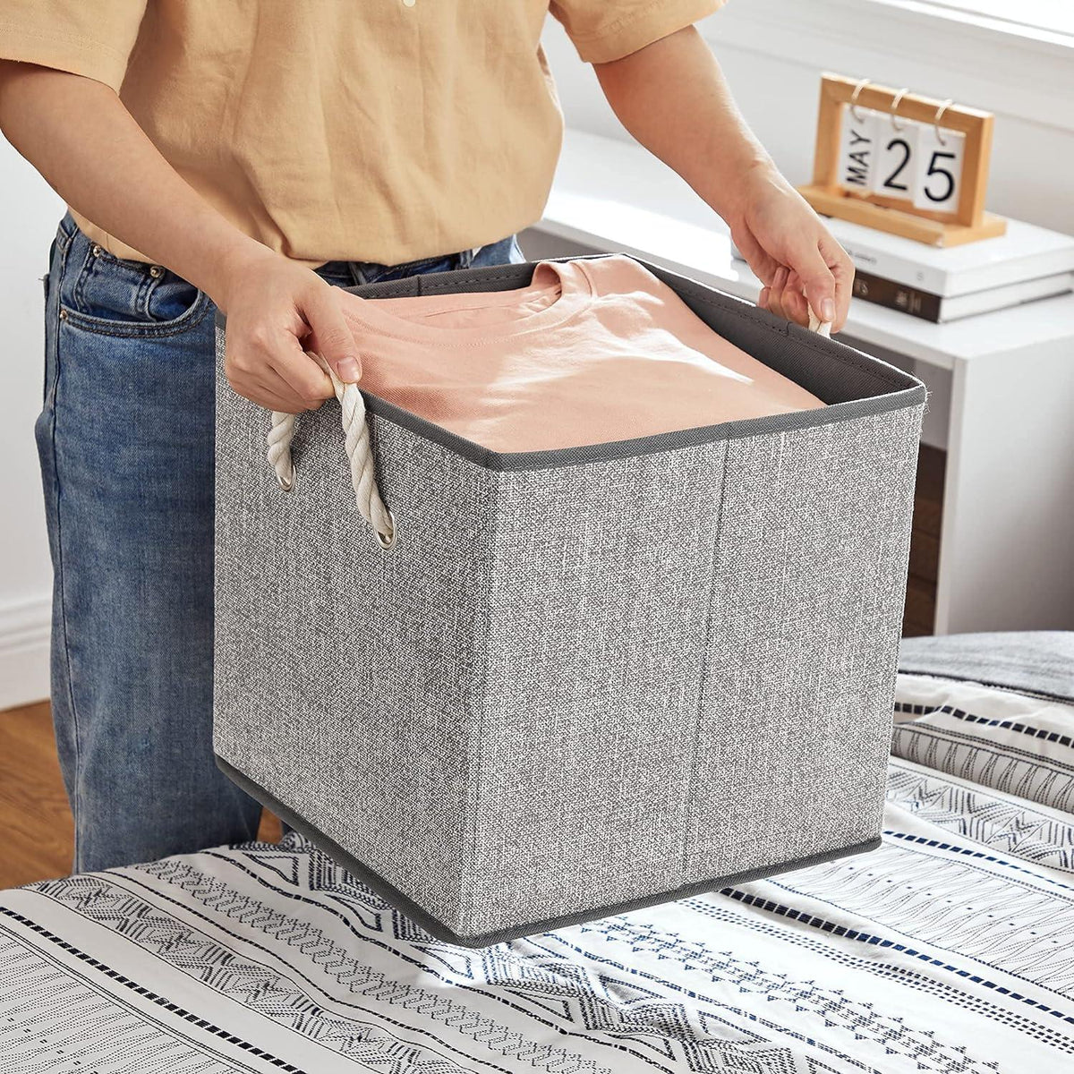 Set De 3 Cajas Organizadoras De Tela Plegables Con Asas