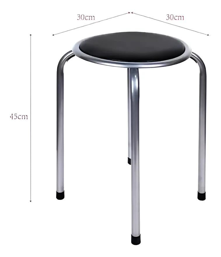 Banco Redondo Metal Taburete Apilable Acolchado Negro Y Gris