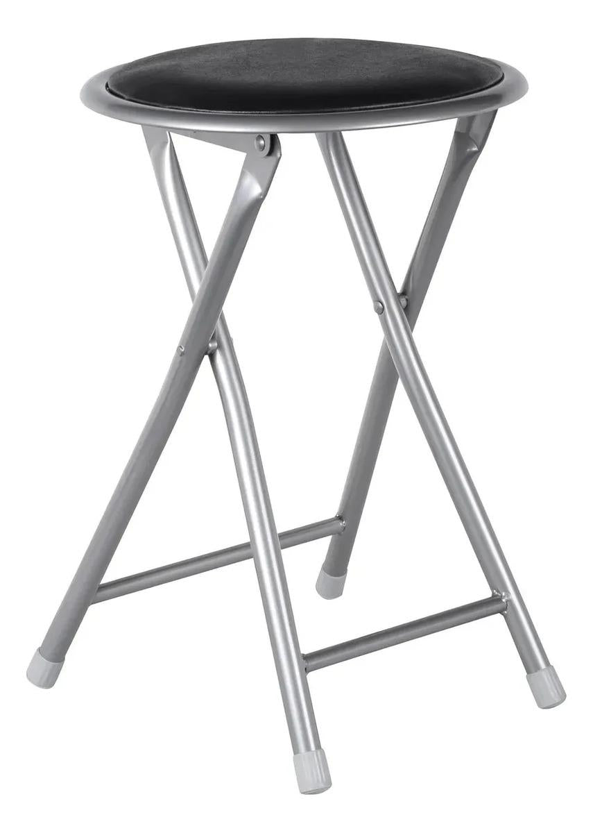 Banco Plegable Redondo Portátil Taburete Acolchado Negro Y Gris