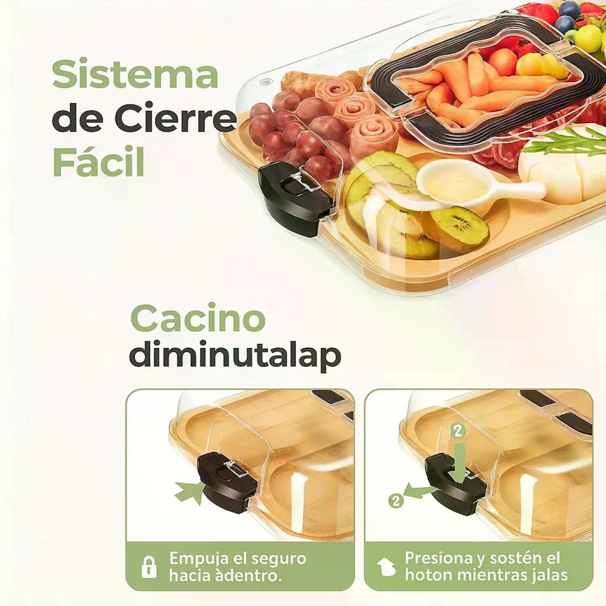 Bandeja Para Cocktail Quesos Bambú Tapa Acrílica Premium