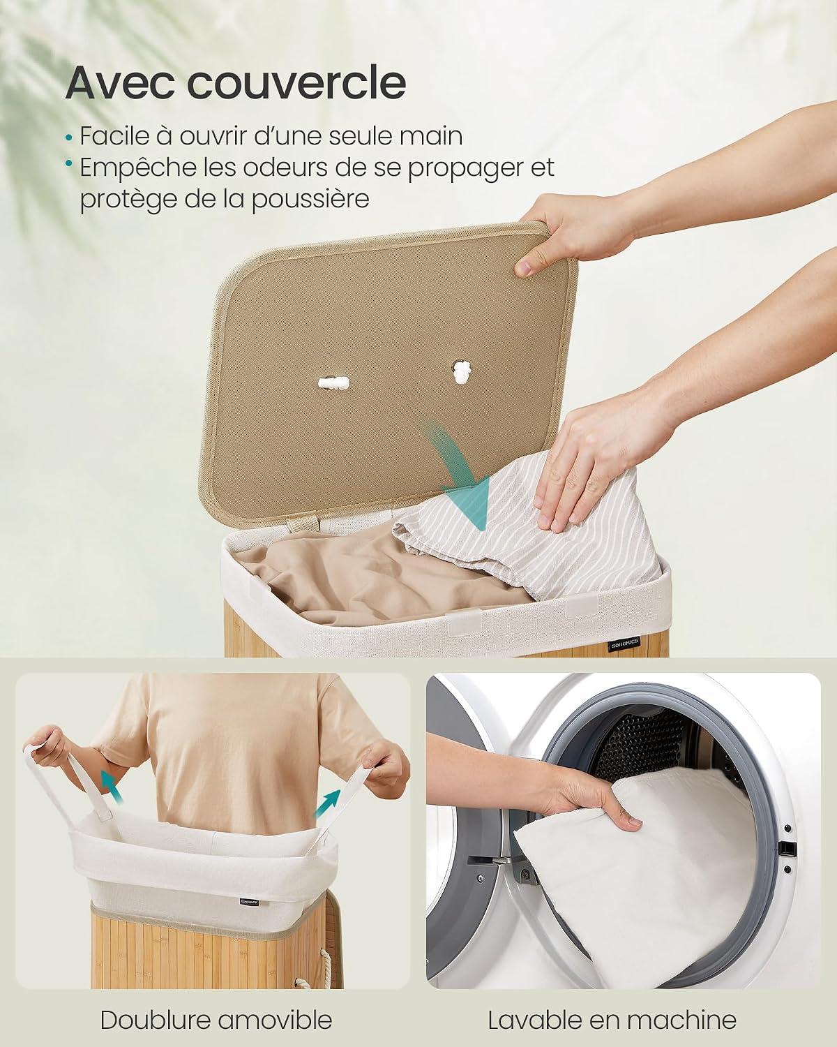 Canasto Ropa Songmics 72L Plegable Con Bolsa Lavable